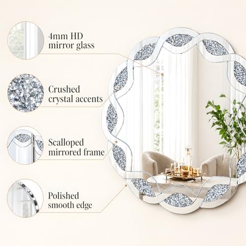 Elegant Round Wall Mirror Crushed Diamond Frame, Sparkling Crystal Luxury Mirror - Image 6