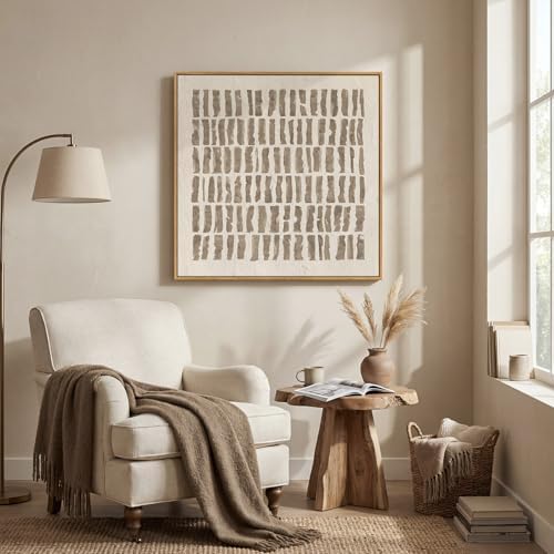 Framed Neutral Beige Abstract Canvas Prints Wall Art Decor, 30x30 In - Image 4