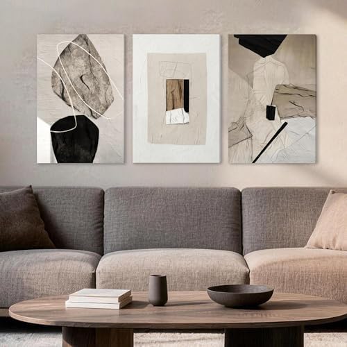 EJPFOGV Triptych Neutral Abstract Wrapped Canvas Wall Art 20x30 inches x3 - Image 5