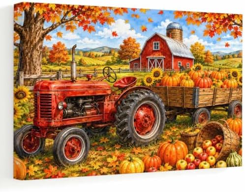 Fall Farmhouse Wall Art For Living Room Harvest Rural Orange Pumpkins Red Barn by Prime+Leader