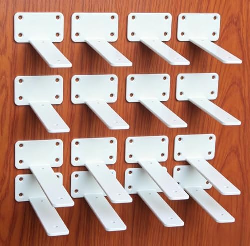 16 Pack - 9 inch White Hidden L Shelf Bracket Iron Floating Shelf Brackets by MHMYDZ