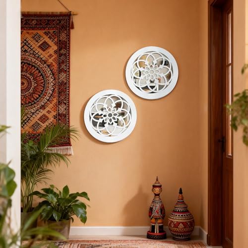 Set of 2 Boho Round Wall Mirror - Image 3