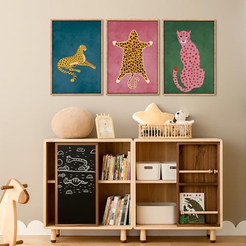 Large Boho Cheetah Animals Framed Canvas Wall Art Set -24"x36"x3 - Image 3
