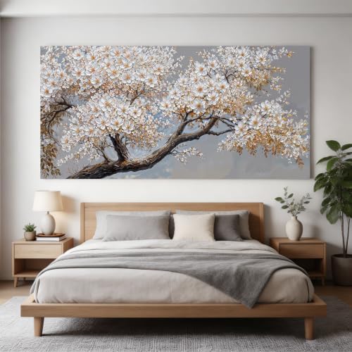 Large White Flower Tree Canvas Wall Art - Image 3