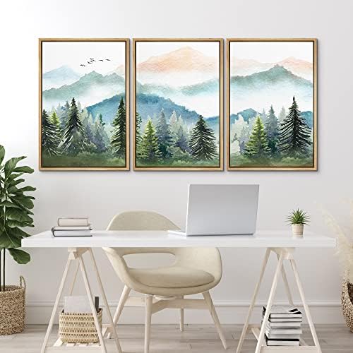 MUDECOR Framed Canvas Print Wall Art Set Watercolor Pastel Mountain Range Pine - Image 4