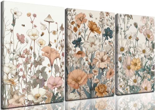 CHTEXA Boho Wildflower Canvas Wall Art, 3 Piece Gallery Wrapped Set by Unknown