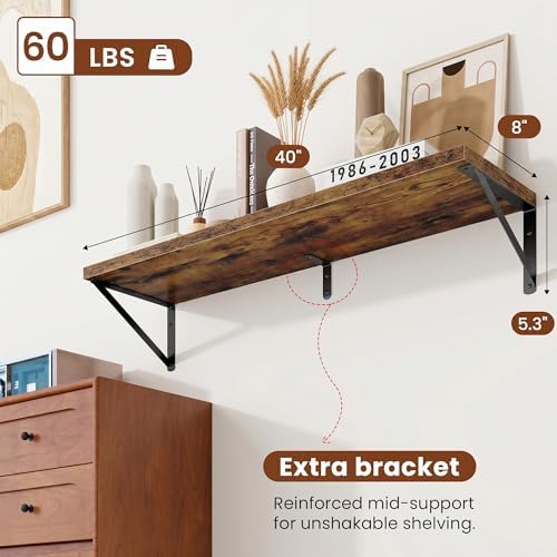 Deep Wall Shelves 40"W x 8"D Engineered Wood Floating Shelves - Image 3