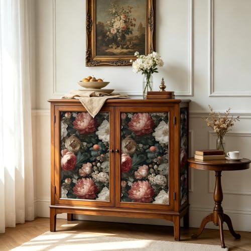 BOKEBEVE Dark Floral Wallpaper Peel and Stick Retro Black 17.5 x 118In - Image 5