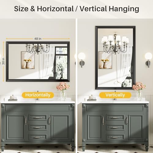 Briivue Black Metal Framed Bathroom Wall Mirror, 48x30 Inch - Image 6
