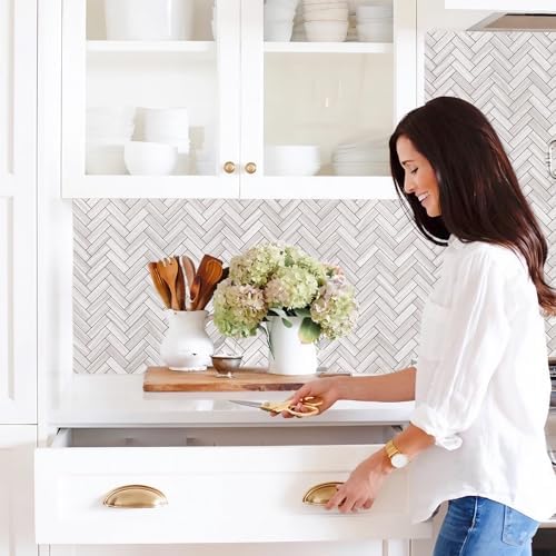 STICKGOO 10-Sheet Peel and Stick Backsplash, PVC Backsplash Tile, Herringbone - Image 3