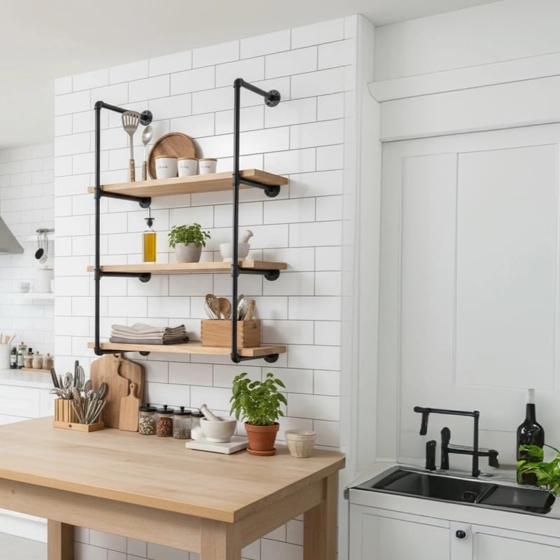 4-Tier Industrial Pipe Shelving Bracket System, DIY Rustic Farmhouse Style - Image 2