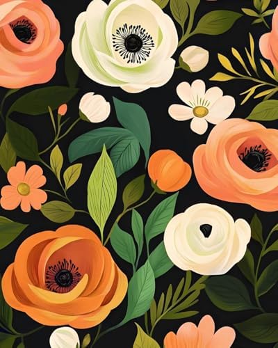 Danodoi Orange Green Vintage Floral Peel and Stick Wallpaper 17.5" x 393" by DANODOI