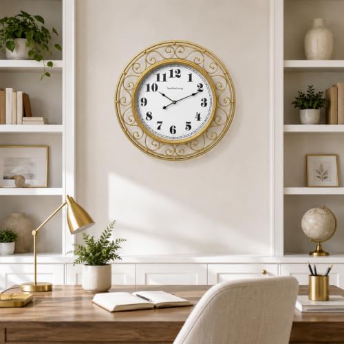 SwallowLiving Ornate Metal Wall Clock 20 Inch – Large Arabic Numbers Silent - Image 5