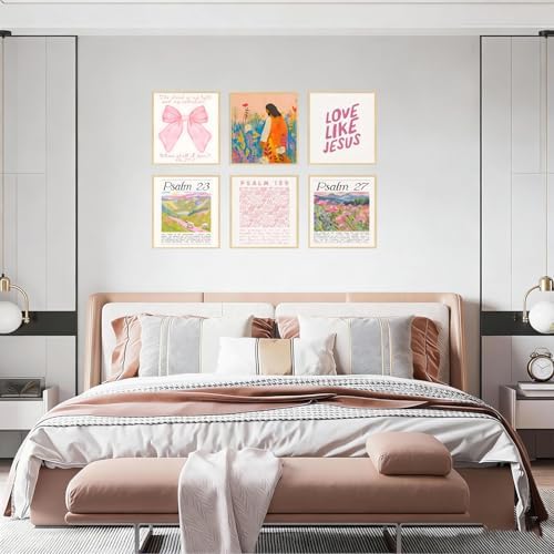 Pink Christian Posters Wall Art Set of 6 Pink Bible Verse Paintings Pictures - Image 5