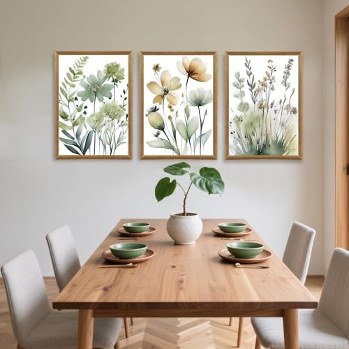 SYWENNOI Triptych Watercolor Botanical Framed Canvas Wall Art 16x24 inch x3 - Image 5