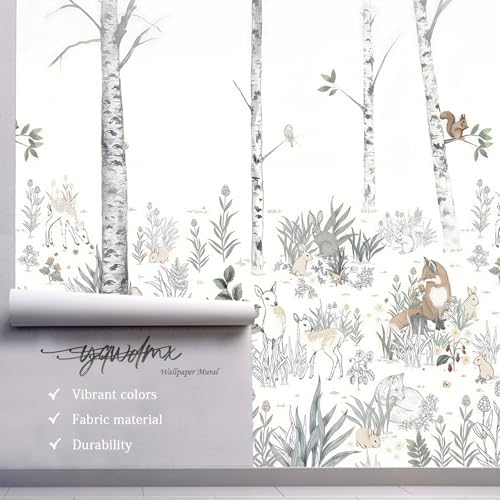 YQWDMX -Nursery Cartoon Woods Hand-Painted Animal Wallpaper Children's Room - Image 3