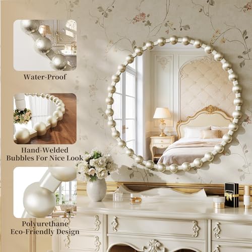 28 Inch Silver Round Mirror, Circle Wall Mirror Vanity - Image 4