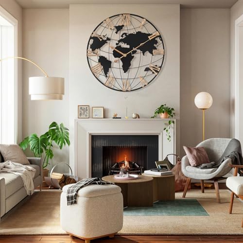 Pytha Sight 20 Inch Metal Large World Map Wall Clocks - Image 5