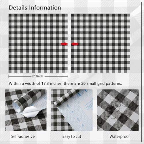 Heroad 17.3"x393" Plaid Peel and Stick Wallpaper Black and White Wall Paper - Image 2