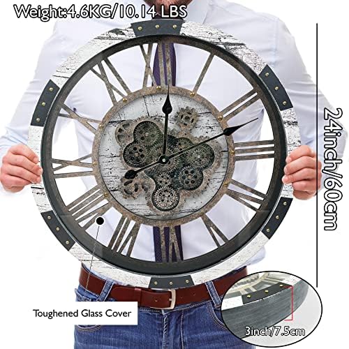 24" Large Wall Clock with Moving Gears, Oversize Vintage Industrial Rustic - Image 5
