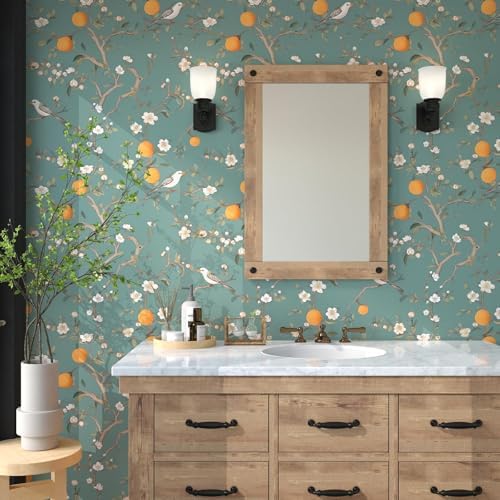Laatse Vintage Green Bird Floral Wallpaper Peel and Stick 17.5"x118" - Image 6