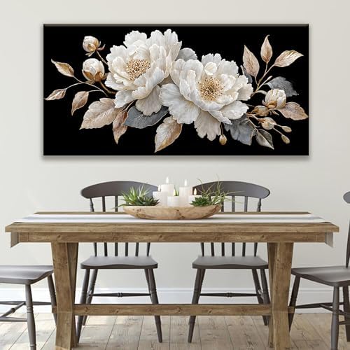 Large Wall Art Decor 29"x58" Black White Flower Wall Art - Image 6
