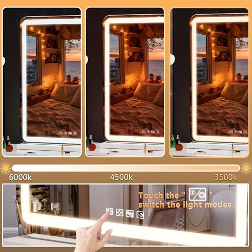 Hasipu Vanity Mirror with Lights and Bluetooth Speaker, 39.4" x 29.5" LED - Image 4