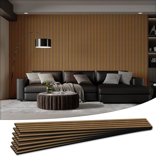 6 Pack Wood Salt Acoustic Wall Panels 94" x 7.9" x 0.8", Natural Oak by LDB_BUILDING