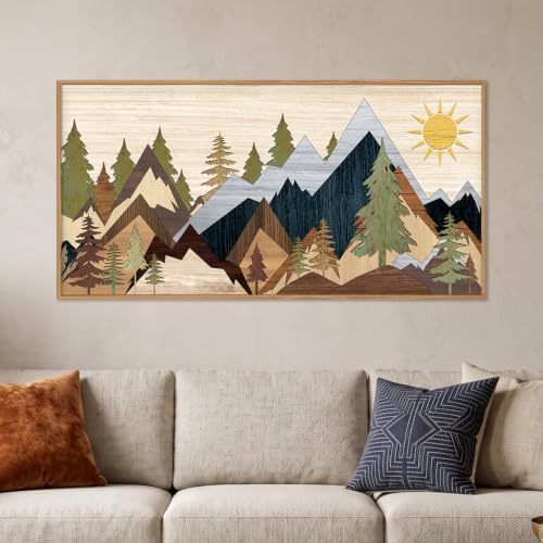 Ausri Boho Mountain Pine Tree Framed Canvas Wall Art Set -20"x40" - Image 3