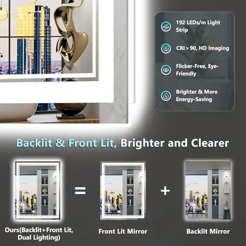 28x36 LED Bathroom Mirror, Backlit & Front Lit Lighted Mirror - Image 3