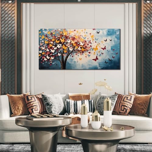 Butterfly Tree Canvas Wall Art for Living Room Bedroom Home Office Blue - Image 6