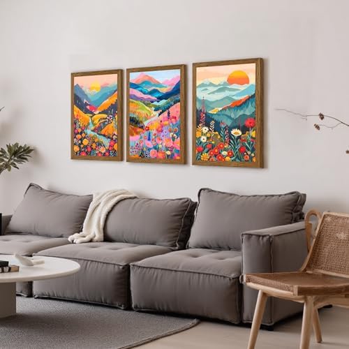 Colorful Mountain Wall Art Abstract Nature Landscap Wall Decor Wood Framed - Image 3