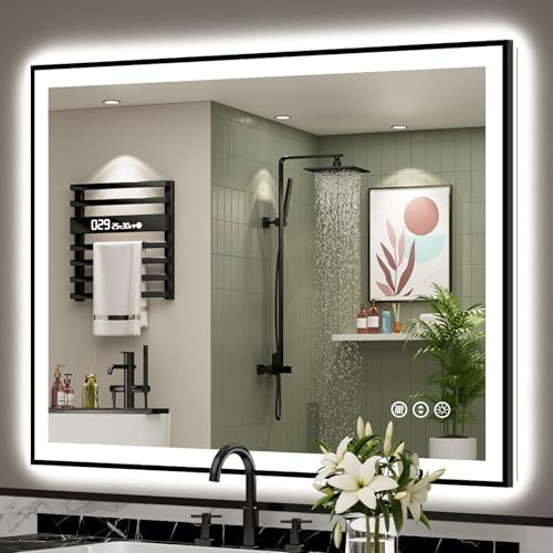 44x36 Black LED Bathroom Mirror, Backlit & Front Lit Lighted Mirror by Awandee