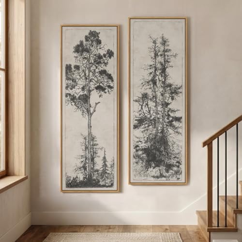 Large Framed Vertical Vintage Rustic Tree Wall Art by MXART