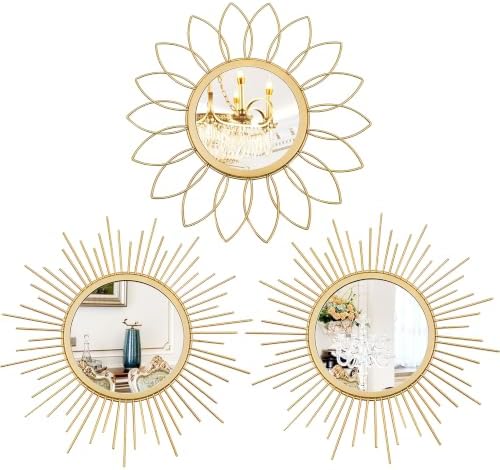 3 Pack Metal Mirrors for Wall Gold Sunburst Wall Mirror Home Decor Wall Art by Uaussi