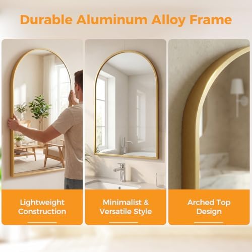 Arched Gold Bathroom Mirrors for Wall, 20x30-Inch Bathroom Mirror for Over Sink - Image 3