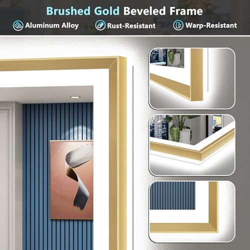 55x36 Gold Beveled LED Lighted Bathroom Mirror, Backlit & Front Lit - Image 3