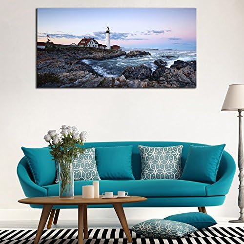 Wieco Art Portland Lighthouse Canvas Prints Wall Art Ocean Sunset Beach - Image 4
