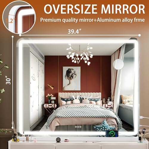 Hasipu Vanity Mirror with Lights, 39.4" x 30" LED Makeup Mirror, Lighted Makeup - Image 2
