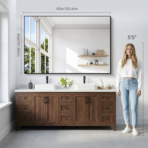 DESBING Black Bathroom Mirror for Wall, 60x40 Inch Rectangle Mirrors - Image 3