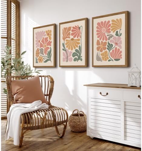 Boho Flower Wall Art Decor Abstract Floral Canvas Prints Botanical Plant Wall - Image 3