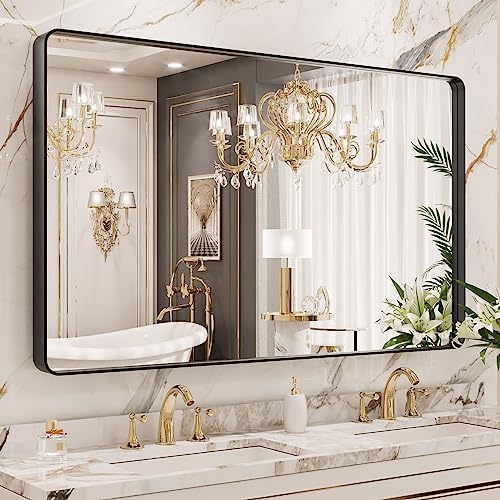 LOAAO 50X30 Inch Black Bathroom Mirror Metal Framed by LOAAO