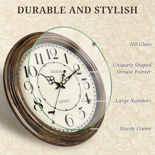 Geevon Vintage Wall Clock, Silent 18" Non Ticking Retro Round Clock Quartz - Image 3