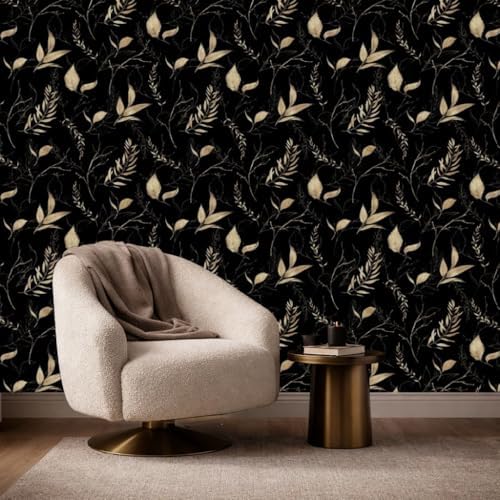 Dark Black and Gold Leaf Peel and Stick Wallpaper 17.7" x 354" - Image 4