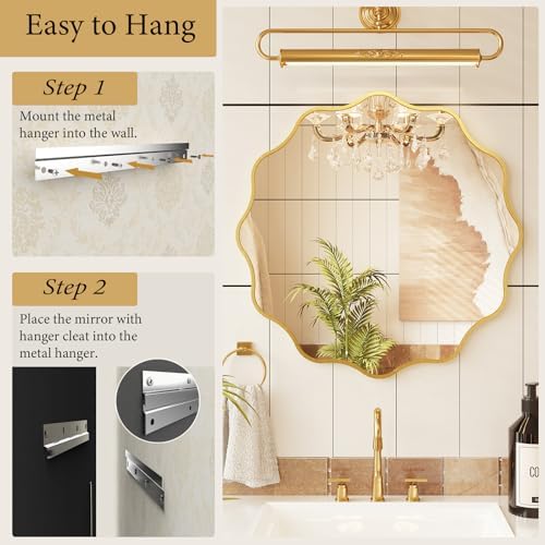 Kelly Miller 28" Gold Round Scalloped Mirror, Wavy Edge Decorative Mirror - Image 6