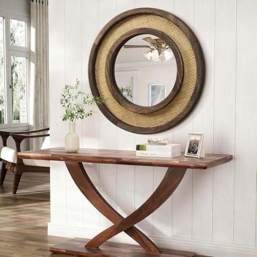 JJUUYOU Round Mirror with Wood Frame Circle Mirrors - Image 4