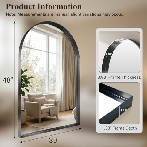 48"x30" Black Arched Mirror, Arched Wall Mirror - Image 2