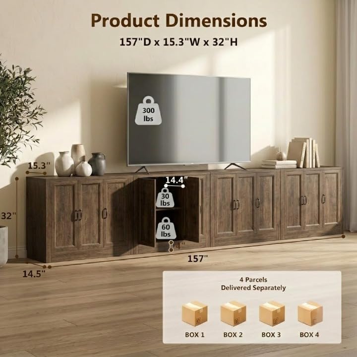 156" Modular Buffet Sideboard Cabinet Set of 4, Extra Long Storage Cabinet - Image 2
