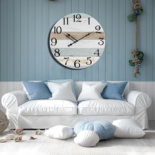 24 Inch Wall Clock Wood Round Silent Non-Ticking Clock - Image 7