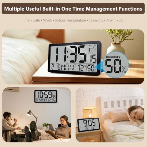 Atomic Digital Wall Clock, Battery Operated Large 9.72” Alarm Clock - Image 3